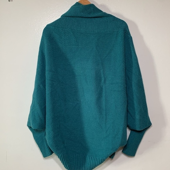Teal Slouchy Oversized Poncho Cardigan Knitted Sweater Size L - Picture 4 of 4